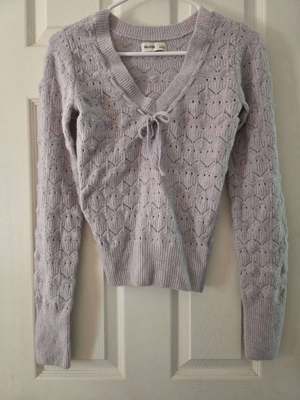 Hollister Lilac Openwork V-Neck Sweater with Front Tie